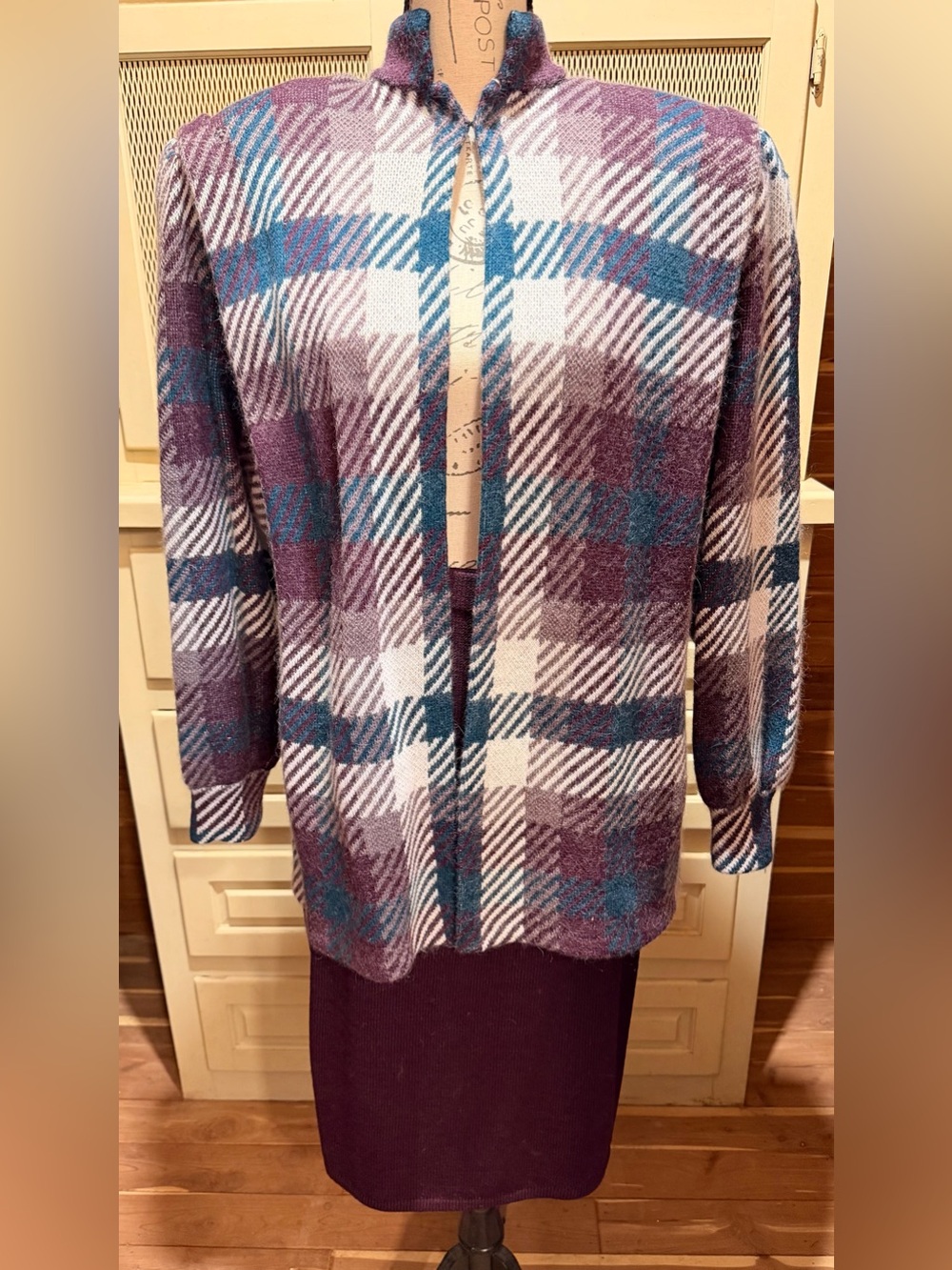 NWT Vintage St. John Neiman Marcus Angora Plaid Skirt Suit Set
